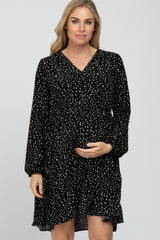 Black Spotted Tiered Maternity Dress