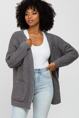 Charcoal Ribbed Cable Knit Cardigan