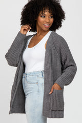 Charcoal Ribbed Cable Knit Cardigan
