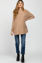 Taupe Pocketed Dolman Sleeve Maternity Top