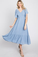 Blue Smocked Ruffle Dress