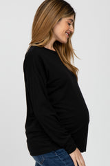 Black Basic Drop Shoulder Long Sleeve Maternity Top