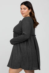 Charcoal Brushed Rib Button Accent Plus Dress