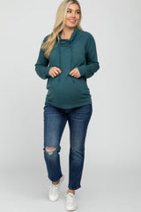 Teal Drawstring Cowl Neck Maternity Top