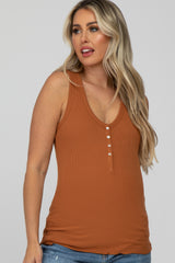 Rust Ribbed Button Front Maternity Tank Top
