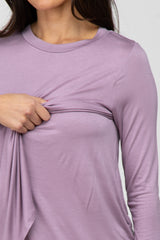 Lavender Solid Layered Front Long Sleeve Nursing Top