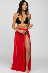 Red Mesh Wrap Cover Up