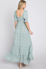 Mint Animal Print Smocked Tiered Maxi Dress