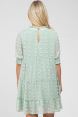 Mint Swiss Dot Tiered Maternity Dress