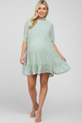 Mint Swiss Dot Tiered Maternity Dress