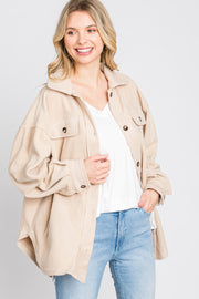 Taupe Fleece Button Down Oversized Jacket
