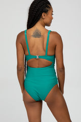 Jade Ruched Sides Front Cutout One Piece Swimsuit
