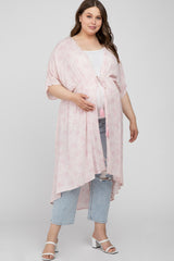 Light Pink Floral Tie Front Maternity Plus Cover Up