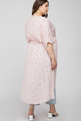 Light Pink Floral Tie Front Maternity Plus Cover Up