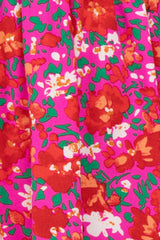Fuchsia Floral Smocked Front Ruffle Trim Dress