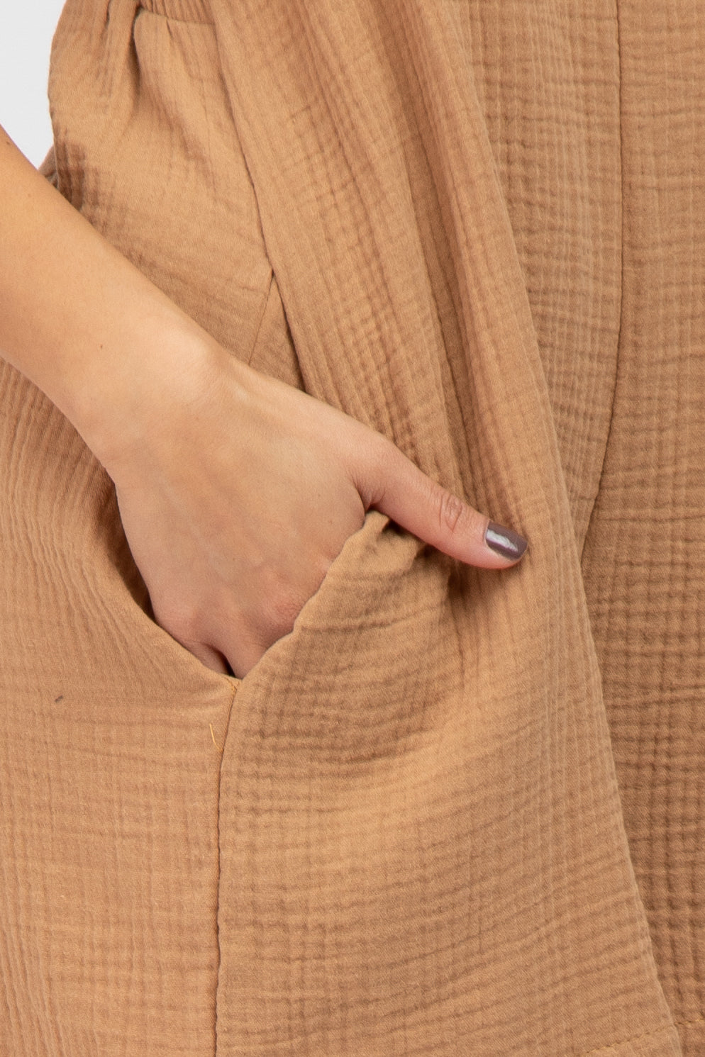 Camel Square Neck Elastic Strap Romper