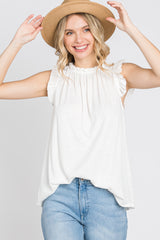 Ivory Ruffle Accent High Neck Top