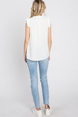Ivory Ruffle Accent High Neck Top