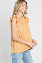 Yellow Ruffle Accent High Neck Top