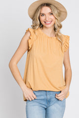 Yellow Ruffle Accent High Neck Top