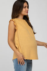 Yellow Ruffle Accent High Neck Maternity Top