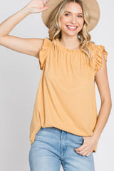 Yellow Ruffle Accent High Neck Maternity Top