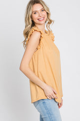 Yellow Ruffle Accent High Neck Top