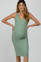 Mint Sleeveless Ribbed Knit Fitted Maternity Dress