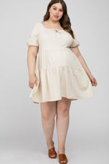 Ivory Textured Tiered Maternity Plus Dress