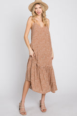 Camel Animal Print Ruffle Hem Midi Dress