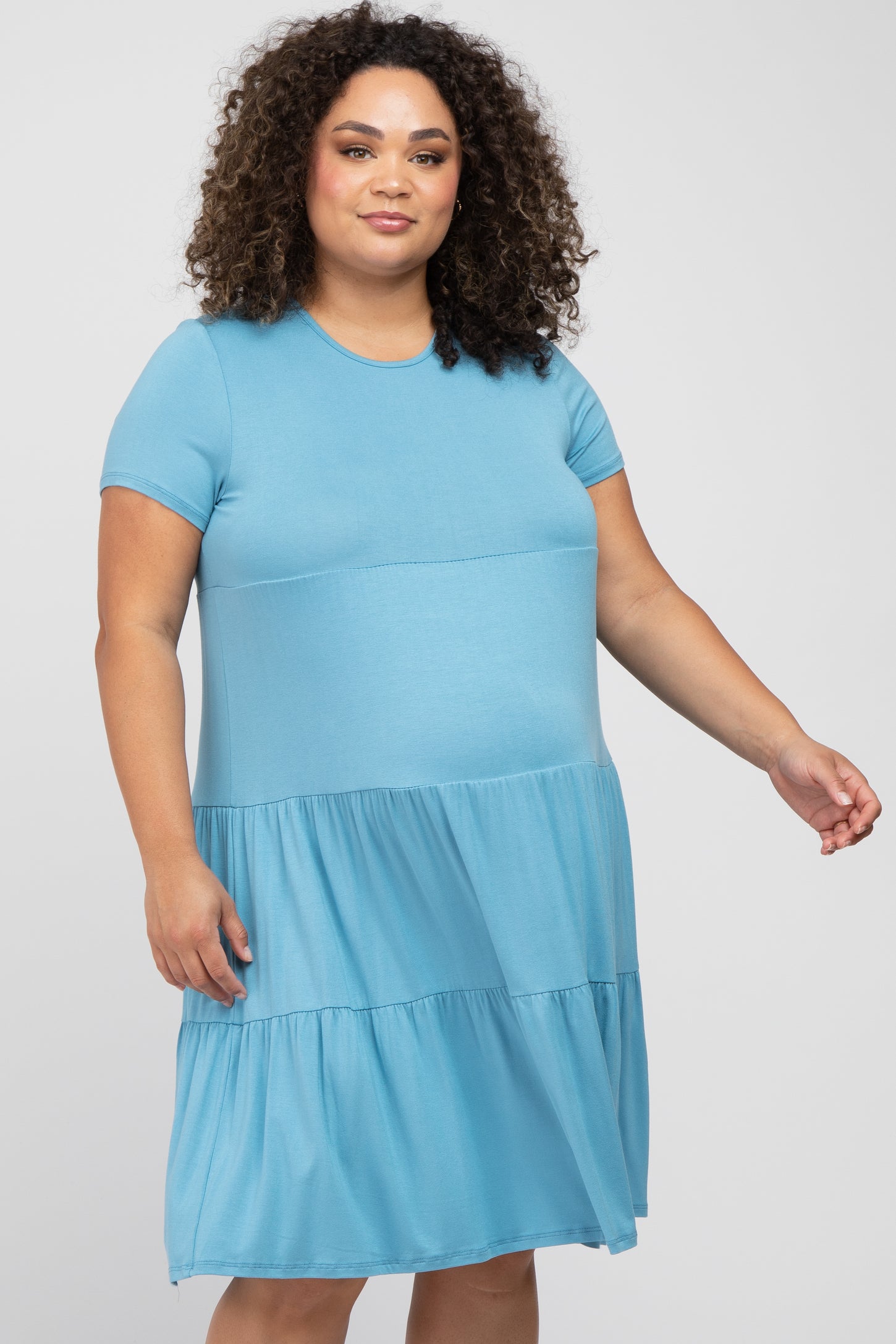Aqua Blue Tiered Maternity Plus Dress PinkBlush Aqua Blue Tiered Maternity Plus Dress PinkBlush