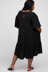 Black Puff Sleeve Tiered Plus Dress