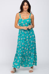 Teal Floral Maternity Maxi Dress