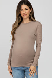 Taupe Long Sleeve Basic Maternity Top