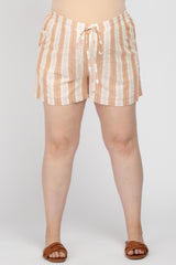 Rust Striped Drawstring Maternity Plus Shorts