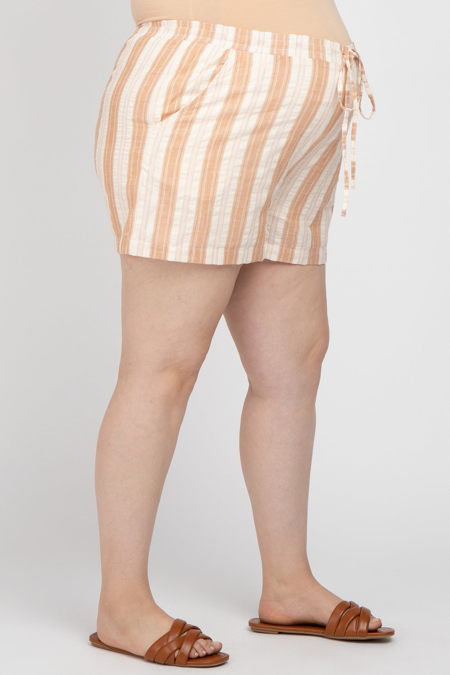 Rust Striped Drawstring Maternity Plus Shorts