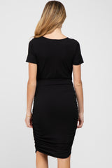 Black Short Sleeve Ruched Maternity Dress