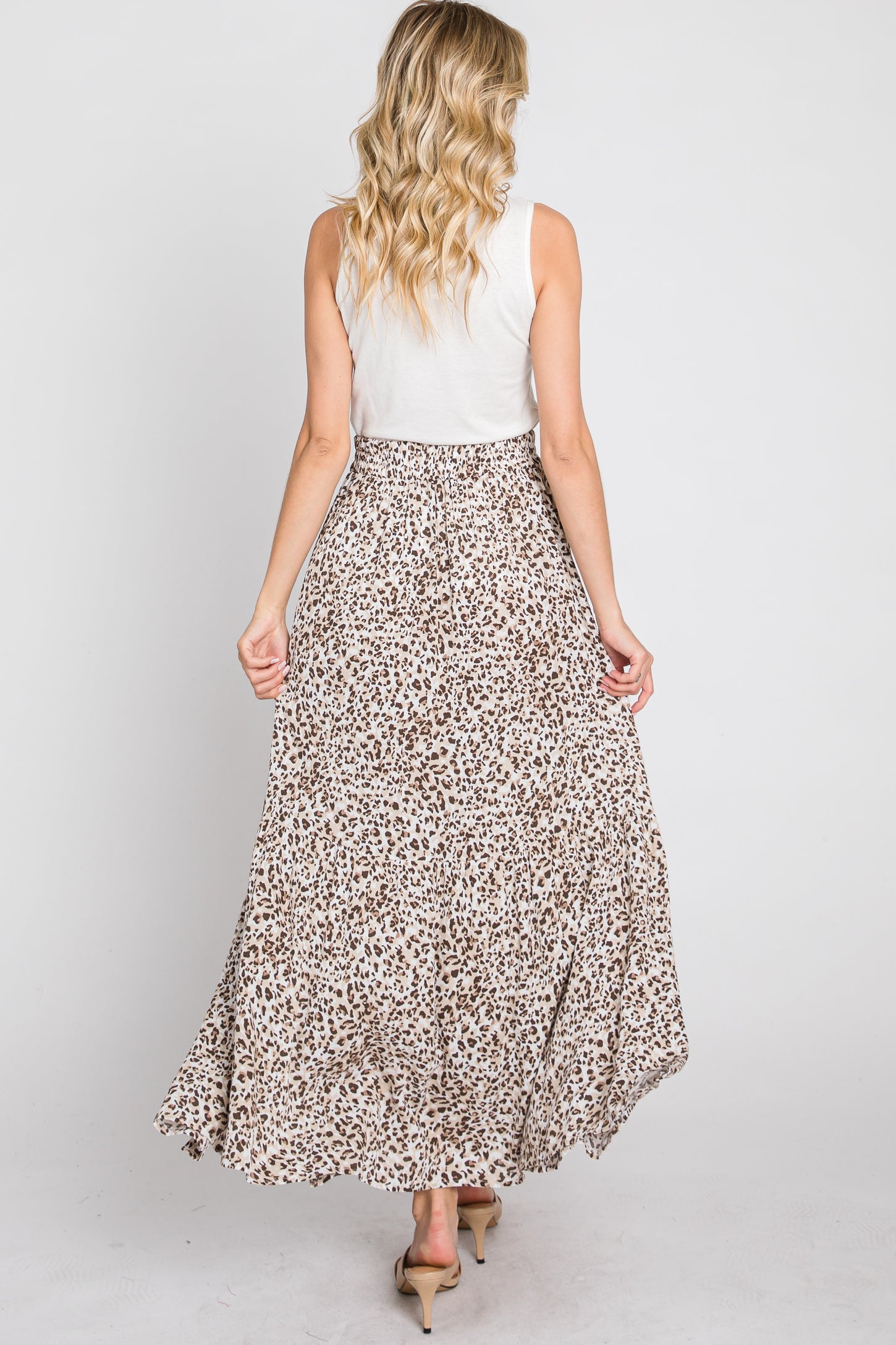 Cream Animal Print Tie Front Maxi Skirt