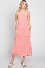 Pink Low V-Back Sleeveless Midi Dress