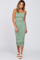 Mint Green Ruched Criss Cross Back Maternity Midi Dress