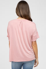 Pink Pocket Front Short Sleeve Maternity Top