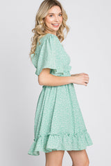 Mint Green Floral Ruffle Accent Cutout Dress