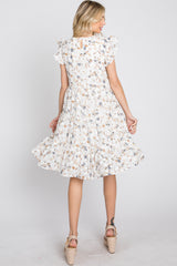 Ivory Floral Embroidered Tiered Dress