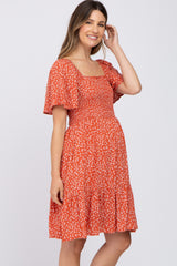 Coral Floral Smocked Maternity Dress