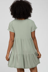 Light Olive Ribbed Tiered Dress