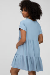 Light Blue Ribbed Tiered Dress