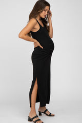 Black Sleeveless Side Slit Maternity Maxi Dress