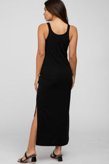 Black Sleeveless Side Slit Maternity Maxi Dress