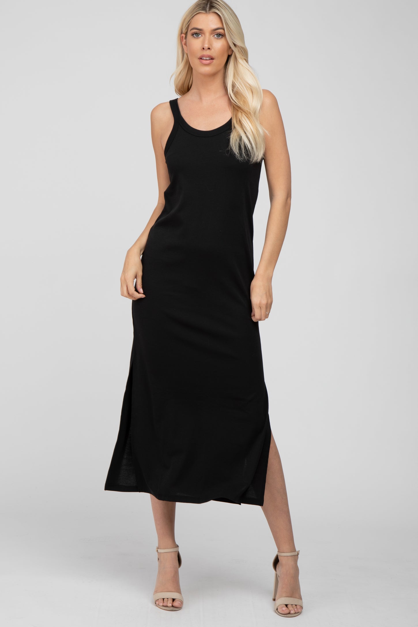 Black Sleeveless Side Slit Maternity Maxi Dress