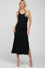 Black Sleeveless Side Slit Maternity Maxi Dress
